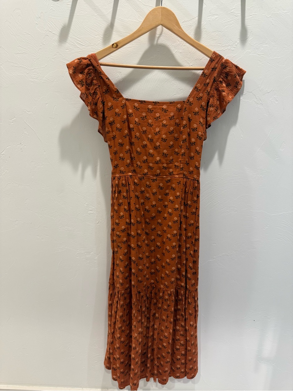 Madewell Rust Floral Square-Neck Midi Dress